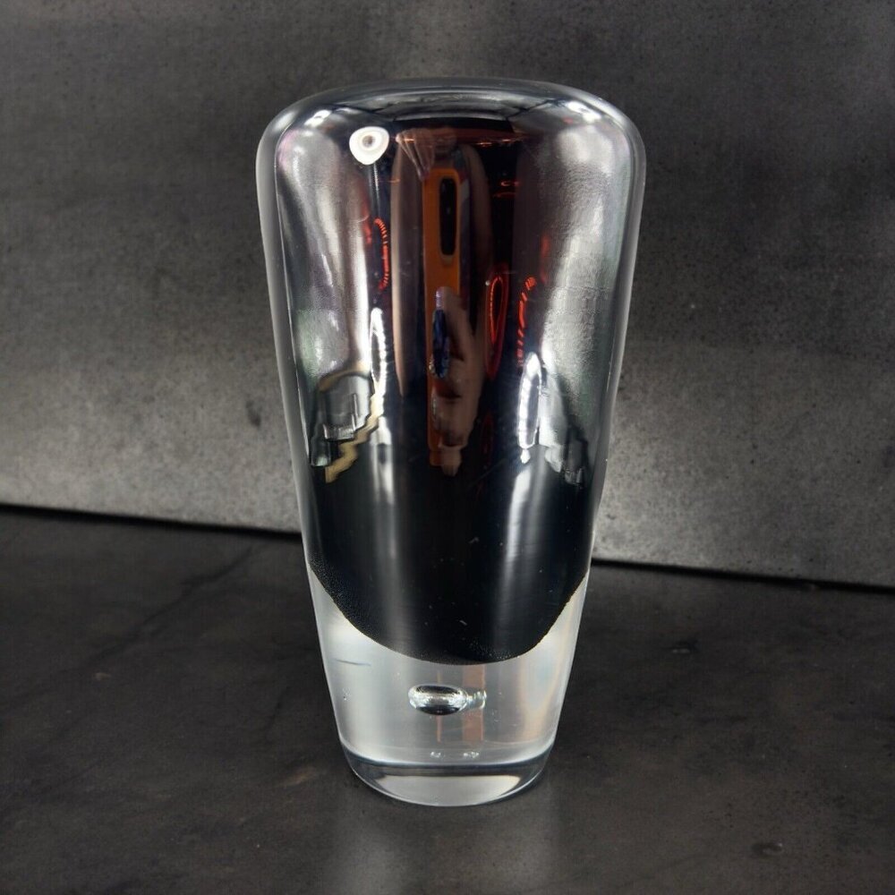 Poland Art Glass Vase Vessel Dark Amethyst Glass With Clear Bottom Air‎ Bubble